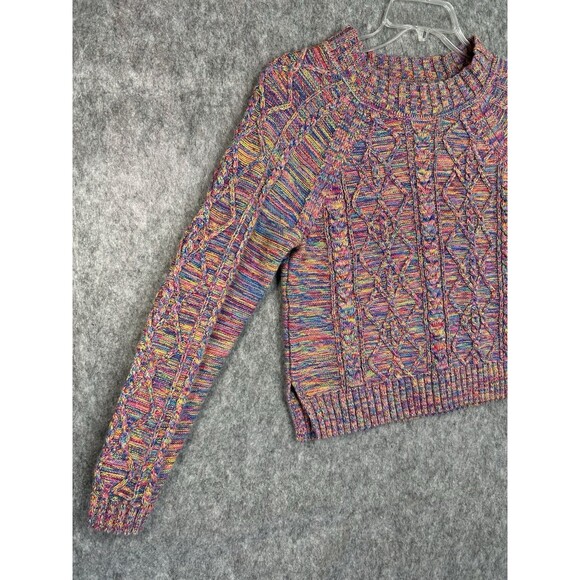 Gap Sweater Women’s M Pink Rainbow Cable Knit Pullover Marled Chunky Textured - Picture 3 of 10